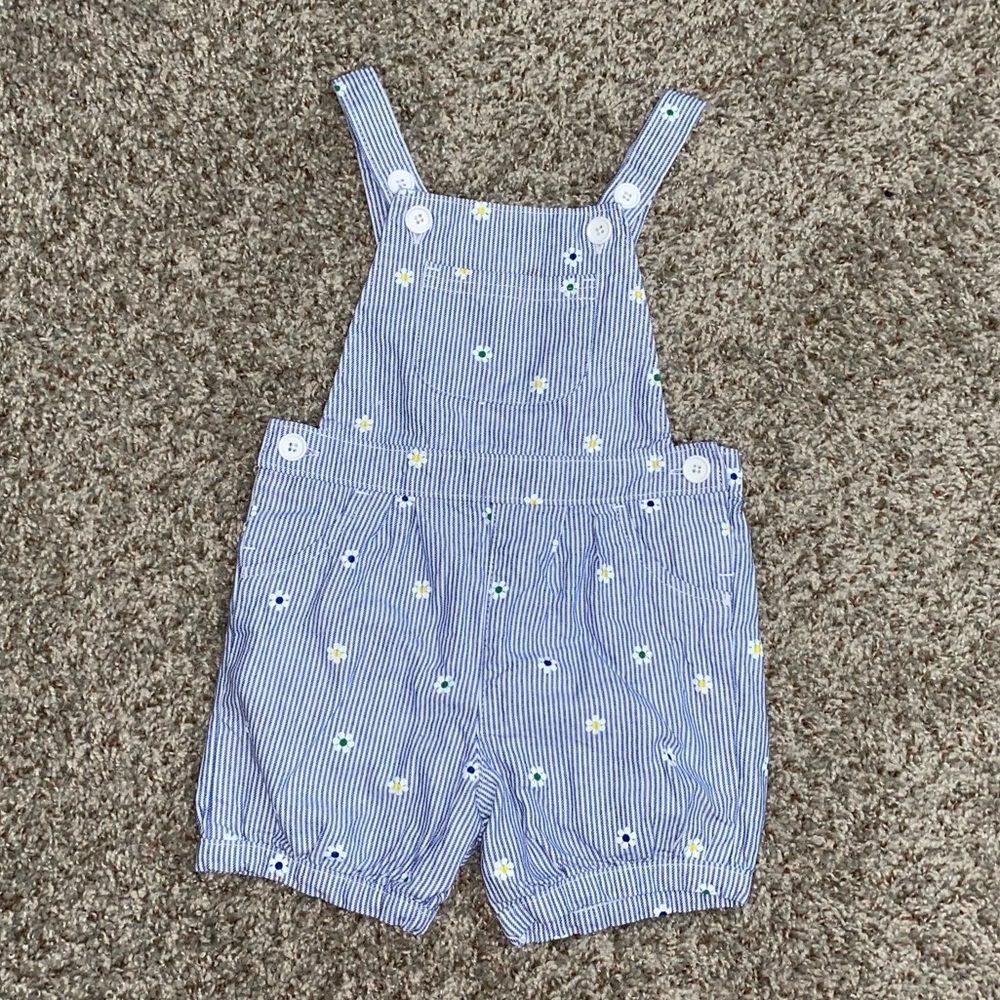 Carter’s Striped Blue Kids Overalls with Flowers Girls 18m